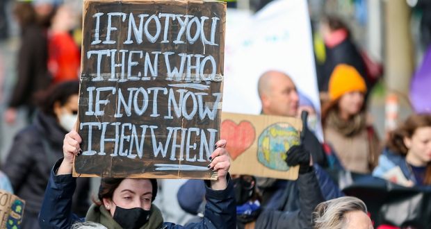 A protest over climate change in Dublin last week. Irish climate NGOs and overseas aid organisations expressed disappointment about the outcome of the UN summit in Glasgow. Photograph: Damien Storan/PA