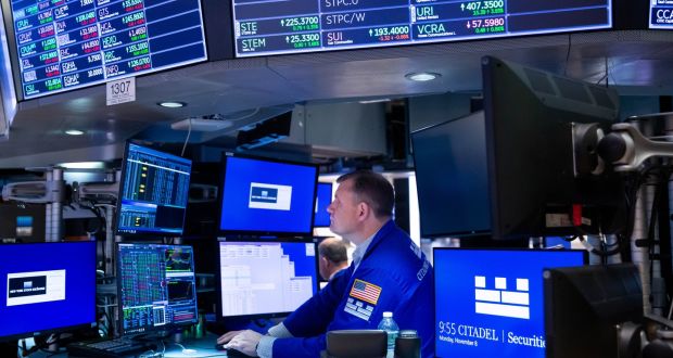 Wall Street indexes fell as investors fretted over early rate hikes by the Federal Reserve after strong retail earnings. Photograph: Michael Nagle/Bloomberg