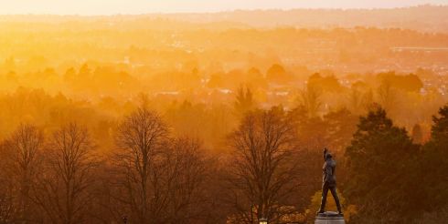 STORMONT SUNSET: Sun sets over Carson’s Statue at Stormont as Northern Ireland protocol negotiations continue. Photograph: Niall Carson/PA Wire