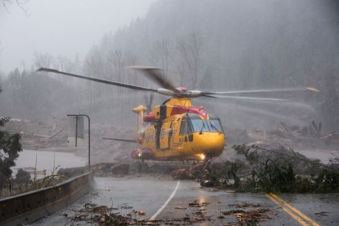 CANADA FLOODS: Rescue operations being implemented following flooding caused by days of rain in Agassiz, in British Columbia, Canada. One death has been reported and flooding has caused damage to roads and bridges in western Canada, near Vancouver. Photograph: Royal Canadian Air Force/EPA
