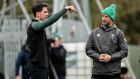Ireland’s Joey Carbery and assistant coach Mike Catt during training. Photo: Dan Sheridan/Inpho