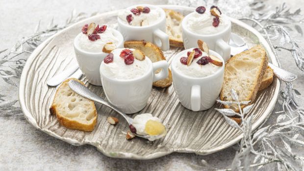 Whipped goat’s cheese pots with apple and cranberry. Photograph: Harry Weir Photography