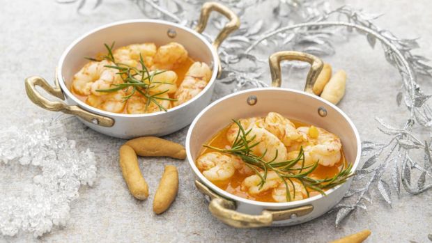 Prawns with smoked paprika and rosemary butter. Photograph: Harry Weir Photography