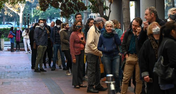 Rush of blood: the queue to hear Elizabeth Holmes give testimony at her fraud trial in San Jose, California. Photograph: Amy Osborne/AFP