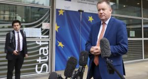 David Frost, the UK’s Brexit minister, speaks to the media prior to meeting Maros Sefcovic, vice-president of the European Commission, in Brussels earlier in November. Photograph: Valeria Mongelli/Bloomberg