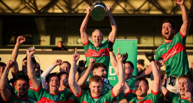 Loughmore-Castleiney captain Willie Eviston lifts the O’Dwyer Cup following their Tipperary Senior Football Championship final win over Clonmel Commercials at Semple Stadium on November 21st. Photograph: Evan Treacy/Inpho