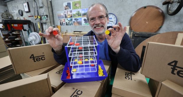 John Dunne with 4Tec, his 3D version of Noughts & Crosses. Photograph: Nick Bradshaw 
