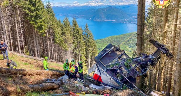 Biran lost his parents, who were Israeli nationals living in Italy, his two-year-old brother and maternal great-grandparents in the aerial tramway crash in northern Italy in May. Photograph: Soccorso Alpino e Speleologico Piemontese via AP