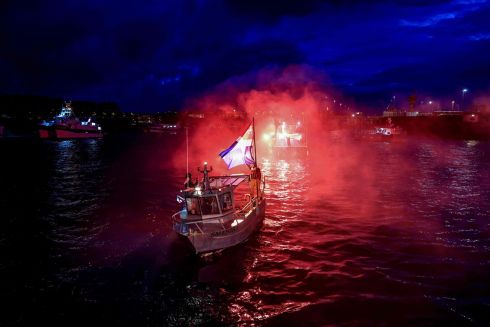 FISHING BLOCKADE: French fishing boats block the entrance to the port of Saint-Malo in protest over post-Brexit fishing rights. Photograph: Sameer Al-Doumy/AFP via Getty Images
