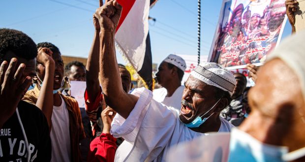 Sudanese anti-coup protesters take to the streets during a demonstration in Khartoum. Photograph: EPA/STR