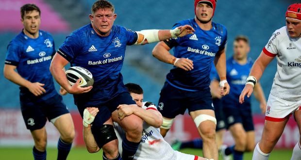 Leinster’s Tadhg Furlong and Nick Timoney of Ulster in their Guinness Pro14 Rainbow Cup game at the RDS, Dublin on May 14th. Photograph: Ryan Byrne/Inpho