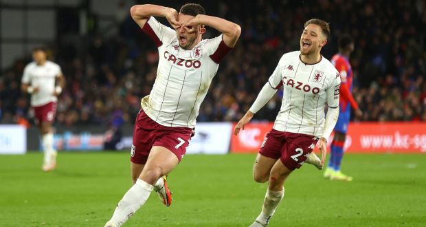 John McGinn of Aston Villa celebrates after scoring his side’s second goal during the Premier League win over Crystal Palace. Photo: Clive Rose/Getty Images