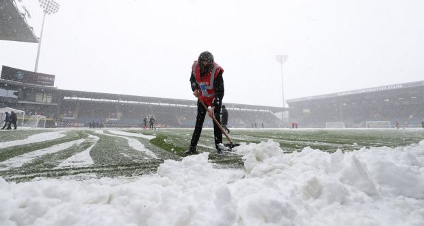 Burnley’s clash with Tottenham has been called off fur to heavy snow fall at Turf Moor. Photograph: Bradley Collyer/PA