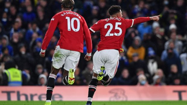 Jadon Sancho appears to be on an upward curve at Man United. Photograph: Ben Stansall/Getty/AFP