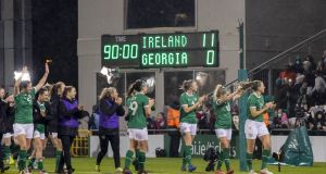 Ireland women beat Georgia 11-0 in Tallaght on Tuesday night. Photograph: Morgan Treacy/Inpho