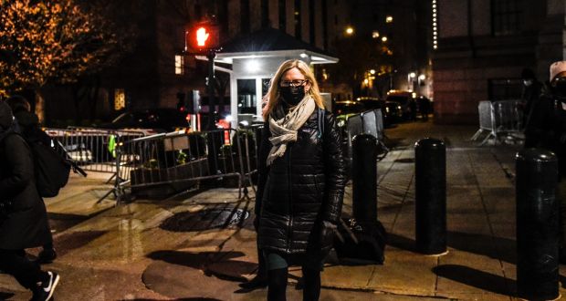 Laura Menninger, attorney for Ghislane Maxwell, departs from federal court in New York on Monday.  Photograph: Stephanie Keith/Bloomberg
