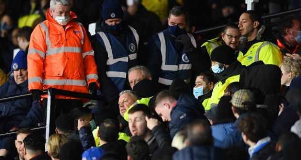 The game was delayed by half an hour as a fan received treatment in the stand. Photograph:  Justin Setterfield/Getty Images