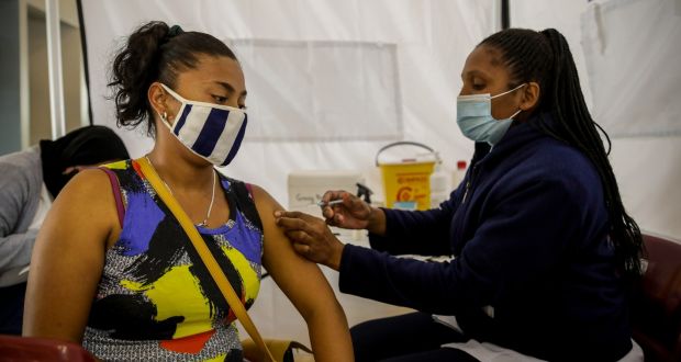 South Africa has accelerated its vaccination campaign by giving jabs at pop-up sites in shopping centres and transport hubs. Photograph: Bloomberg
