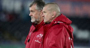 Niall O’Donovan, pictured here with Graham Rowntree, has been taking charge of Munster with the senior coaching staff in isolation. Photograph: Dan Sheridan/Inpho