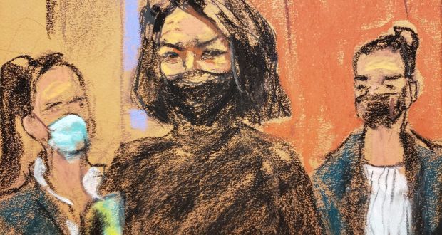 Courtroom sketch of  Ghislaine Maxwell: One of Maxwell’s lawyers cast her client as a victim, arguing in a biblical opening statement that Maxwell was being made the scapegoat for Epstein’s sins. Photograph: Jane Rosenberg/AFP via Getty