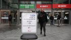 Signs for an NHS Covid-19 vaccination centre at Westfield Stratford City in London on Sunday. Photograph: Hollie Adams/Getty Images