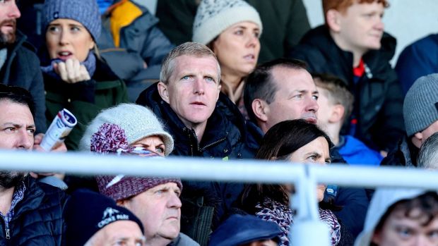 New Galway hurling manager Henry Shefflin watches the action at Pearse Stadium. Photograph: Bryan Keane/Inpho