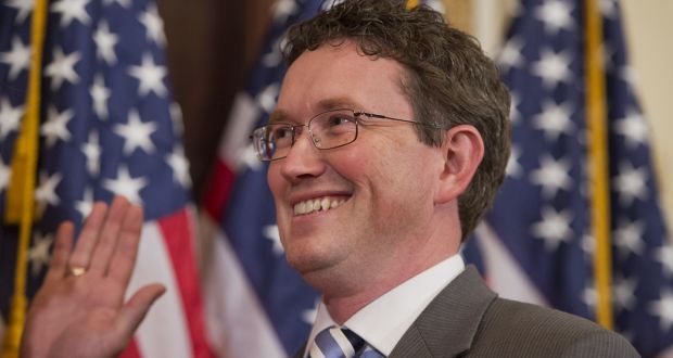 US congressman Thomas Massie participates in a ceremonial swearing-in ceremony in the Capitol. Photograph: Tom Williams/CQ Roll Call