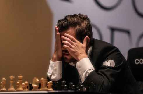 CHECK IT OUT: Defending champion Magnus Carlsen, of Norway, during a game against Ian Nepomniachtchi, of Russia, during the 9th round of the FIDE World Chess Championship at EXPO 2020 Dubai, in Dubai, United Arab Emirates. Photograph: Ali Haider/EPA