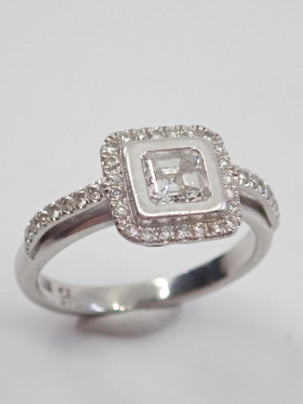 Asscher-cut diamond ring, €700-€1,200, John Weldon