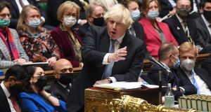 Boris Johnson in the House of Commons. The absence of the centenary of the Anglo-Irish Treaty from public discourse in Britain certainly hasn’t gone unnoticed in Ireland. Photograph: UK parliament/Jessica Taylor/EPA