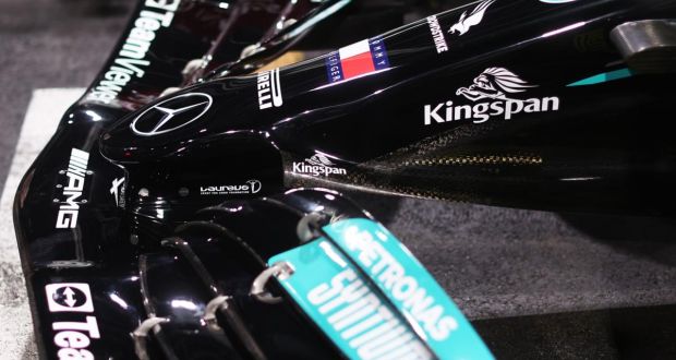 Kingspan branding on the nose of Lewis Hamilton’s Mercedes. Photograph: Lars Baron/Getty