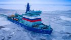 A Russian nuclear-powered icebreaker at work along the Northern Sea Route in the Arctic Ocean. Photograph: Atomflot
