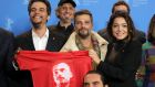  Director Wagner Moura, Bruno Gagliasso and Bella Camero pose with a shirt at the Marighella photocall during the 69th Berlinale International Film Festival in Berlin in 2019. Photograph: Andreas Rentz/Getty Images