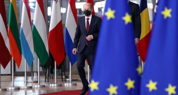 Olaf Scholz, Germany’s chancellor, arrives at a European Union  leaders’ summit in Brussels, Belgium. Photograph: Dursun Aydemir/Anadolu Agency/Bloomberg