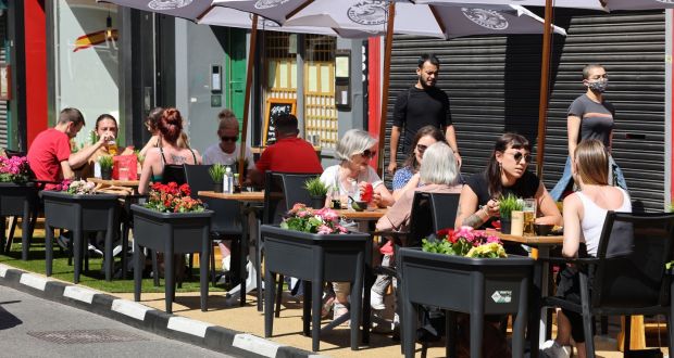Outdoor diners on  Capel Street: Next year doesn’t have to be about sitting on a curb drinking a pint out of a plastic glass. Photograph: Alan Betson 