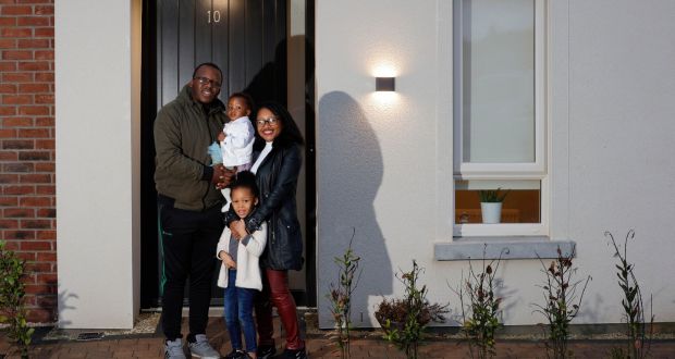 Musa Tshikota and Emma Lebogang Rakgotho with two of their children, Cassie (1) and Kaylie (4), who are happily renting in Balbriggan, Co Dublin. Photograph: Alan Betson 