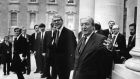 Taoiseach Charles  Haughey and  British prime minister John Major leaving Government Buildings in May 1991. Photograph: Eric Luke 