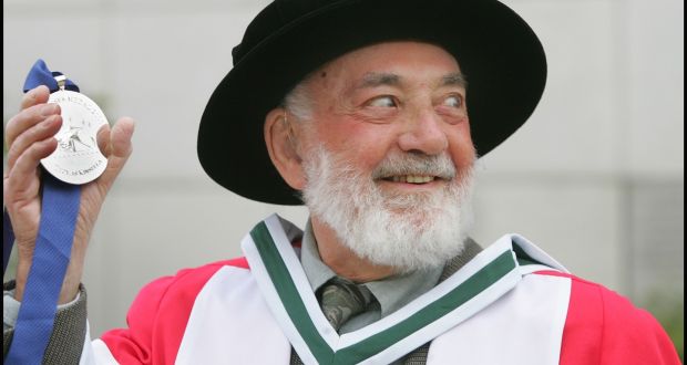  Thomas Kinsella is honoured with the UCD Ulysses Medal. Photograph: Brenda Fitzsimons