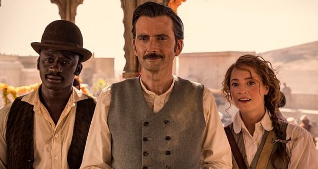 The eight-part series stars David Tennant as Phileas Fogg, Ibrahim Koma as t Passepartout and Leonie Benesch as young journalist Abigail Fortescue. Photograph: BBC