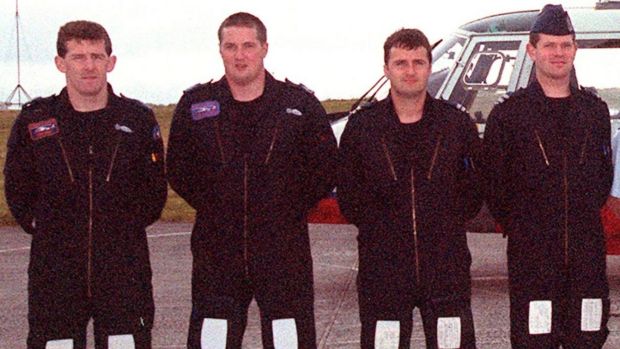 The crew of the Rescue 111 helicopter, from left, Sergeant Paddy Mooney, Corporal Niall Byrne, Captain Michael Baker and Captain Dave O’Flaherty. All four died when the helicopter crashed in fog. Photograph: Irish Air Corps