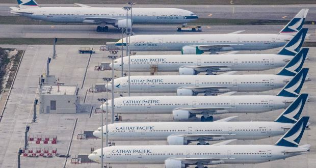 Cathay Pacific passenger aircraft pictured at Hong Kong International Airport last year. Photograph: ANTHONY WALLACE/AFP via Getty Images