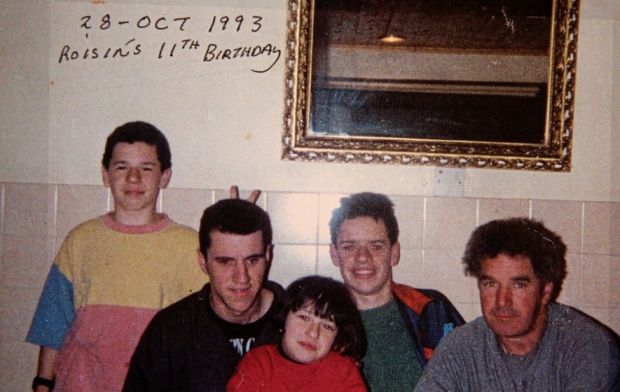 From left: Liam, Gerard, Roisin, Rory and Eamon Cairns enjoy Roisin’s 11th birthday party. An hour later, UVF gunmen murdered Gerard and Rory.