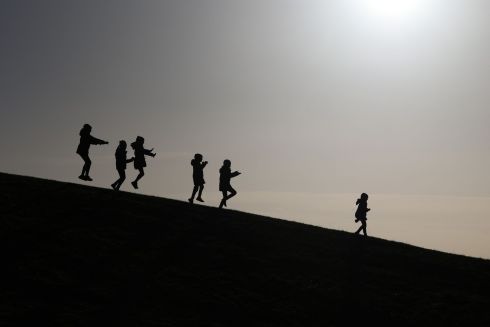 HOP, SKIP, JUMP: Erin Mills (11), Alana Mills (9), Seren Byrne (7), Jonathan Mills (7), Eva Byrne (9) and Robyn Byrne (5), from Clonee, Co Meath, enjoy fresh bright conditions in the Phoenix Park in the afternoon. Photograph: Nick Bradshaw
