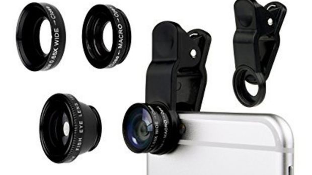 Enhance your photographs with a phone lense kit. These generally give you a fish-eye lense, a wide-angle lense and a macro lense for extreme close-ups.
