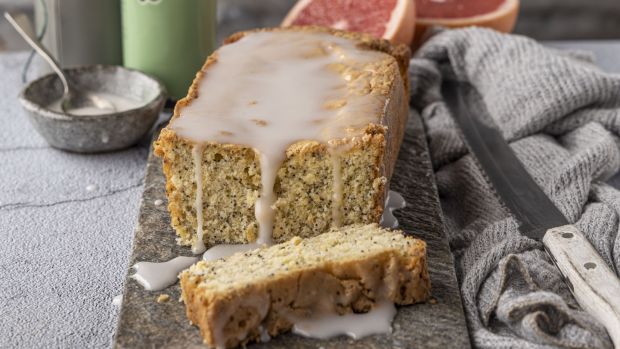 Grapefruit poppy seed loaf. Photograph:  Harry Weir Photography