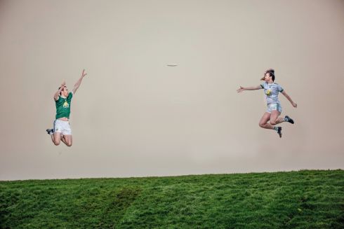 PLAYING CATCH: Christy McAllister and Aoife McKeown of Pelts Frisbee Club, Limerick, at the announcement of the staging of the World Masters Ultimate Frisbee Championships at UL, Limerick, this summer, from June 25th to July 2nd. More than 2,000 athletes from over 30 countries will participate. Photograph: Brian Arthur
