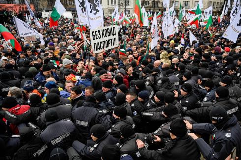 SOFIA: Protesters clash with police officers as they try to enter the Bulgarian parliament building during a demonstration to protest against the Covid-19 health pass in Sofia, on January 12th. Photograph: Nikolay Doychinov/AFP via Getty