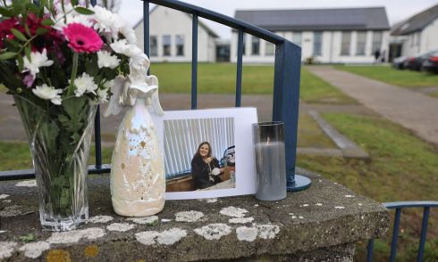 ASHLING MURPHY: Tributes are paid to Ashling Murphy at Scoil Naoimh Colmcille, Durrow, Co Offaly, where she was a teacher. Photograph: Dara Mac Dónaill/The Irish Times