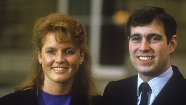 Prince Andrew, Duke of York with Sarah Ferguson after their engagement announcement at Buckingham Palace in 1986. Photograph: John Shelley Collection/Avalon/Getty Images
