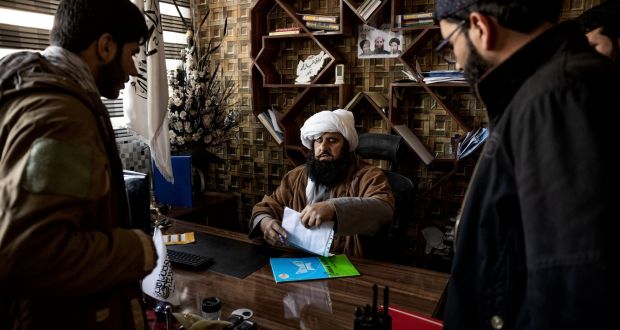 Khyal Mohammad Ghayoor, a defence ministry official in the Taliban’s first government who fled to Pakistan when US troops swept into Afghanistan, at his new job as head of Kabul’s traffic police. Photograph: Jim Huylebroek/The New York Times